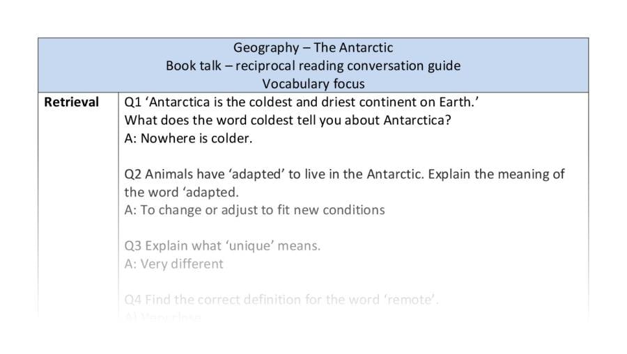 Reciprocal reading - vocabulary - The Antarctic