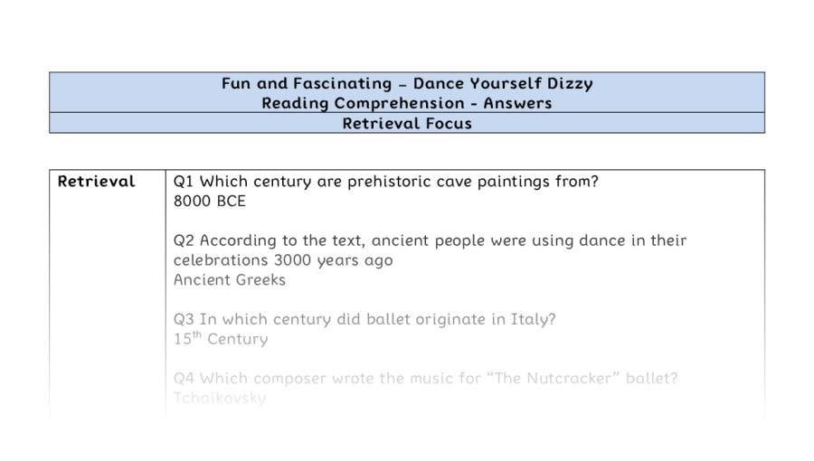 Reading Comprehension - Dance Yourself Dizzy - Highlight Series 2 - Retrieval Focus