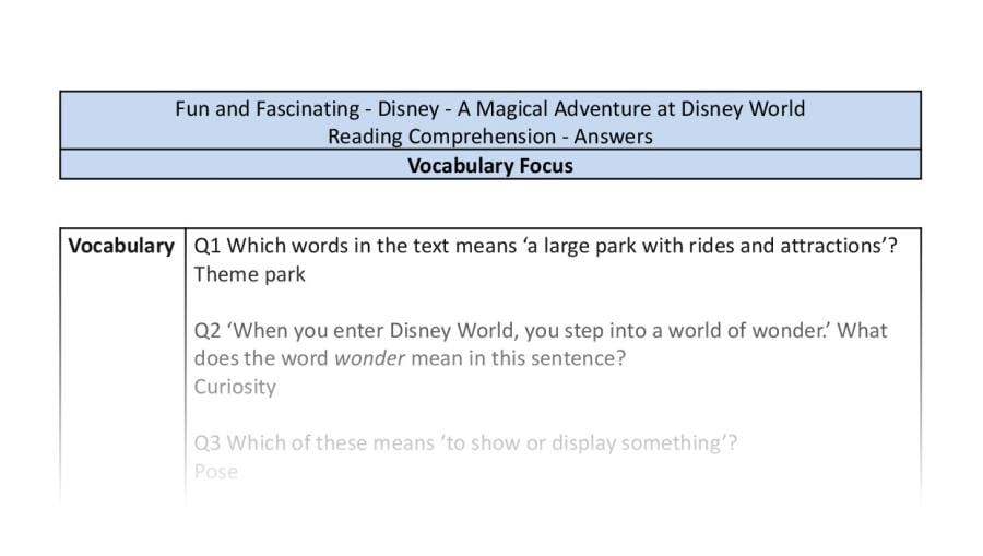 Reading Comprehension - A Magical Adventure at Disney World - Vocabulary Focus
