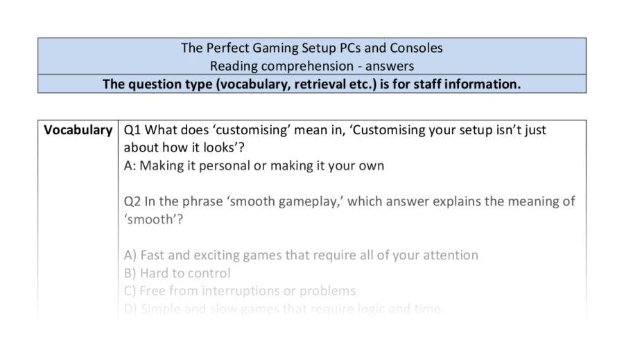 Reading comp-VRSIPE-The Perfect Gaming Setup PCs and Consoles - answers