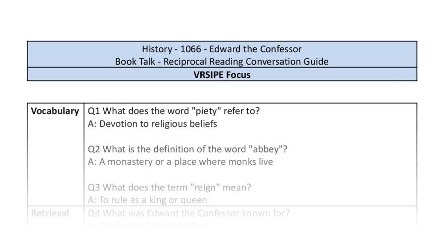 Reciprocal Reading Conversation - Edward the Confessor - VRSIPE Focus