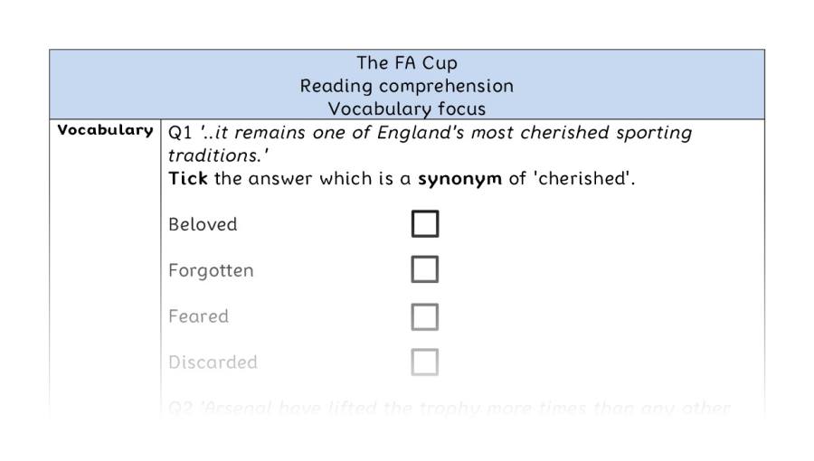 Reading comprehension - vocabulary - The FA Cup