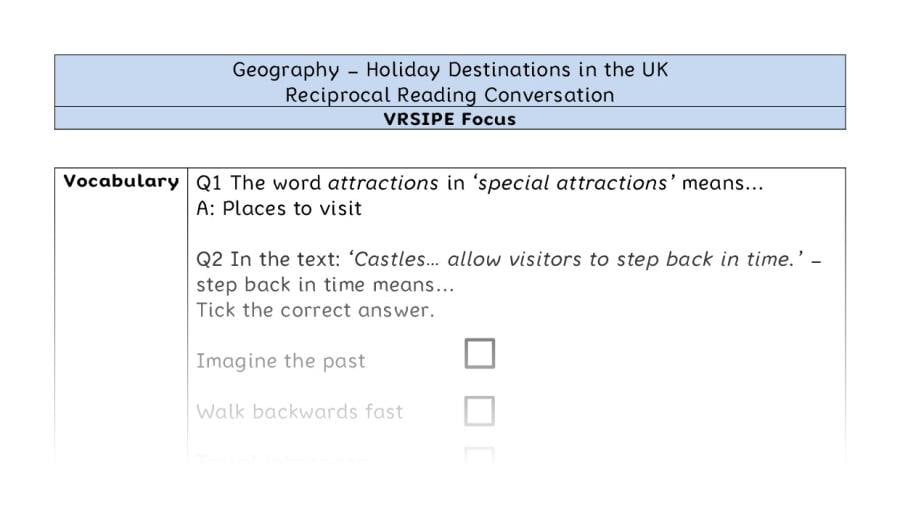Holiday Destinations in the UK - Reciprocal Reading Conversation - VRSIPE Focus