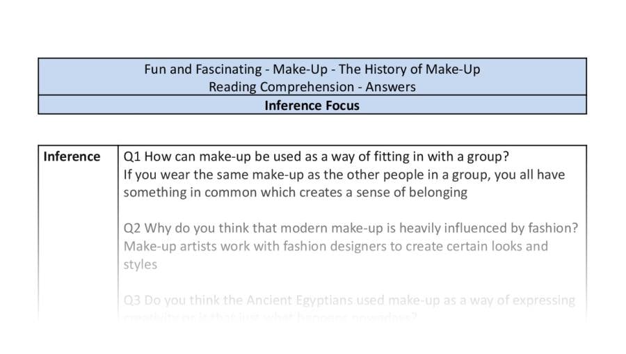 Reading comprehension-inference-the history of make up-answers