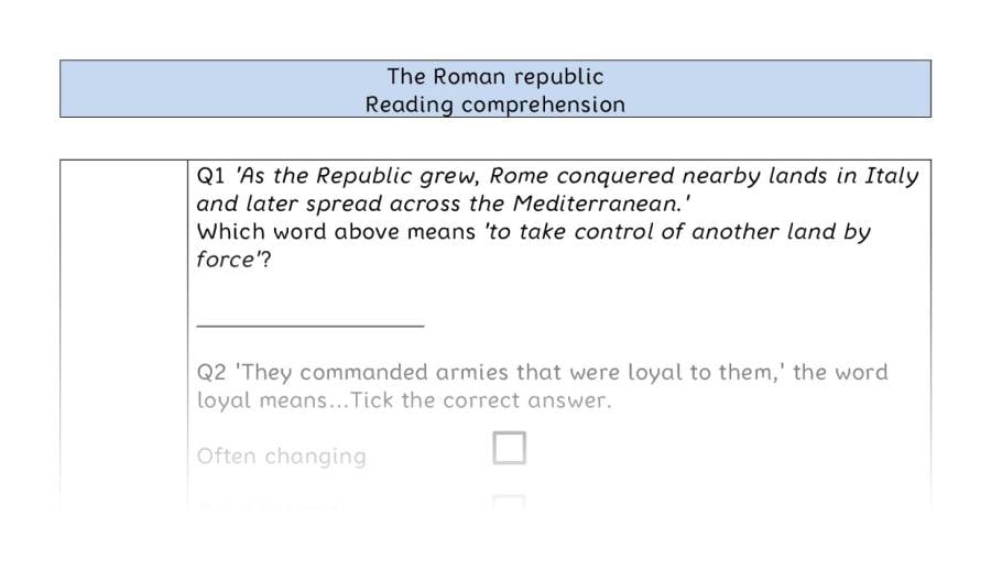 Reading comprehension VRSIPE - The Roman republic