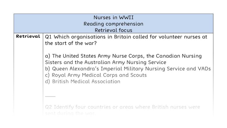 Reading comprehension - retrieval - Nurses in WWII