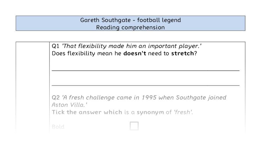 Reading comprehension - VRSIPE - Gareth Southgate - football legend