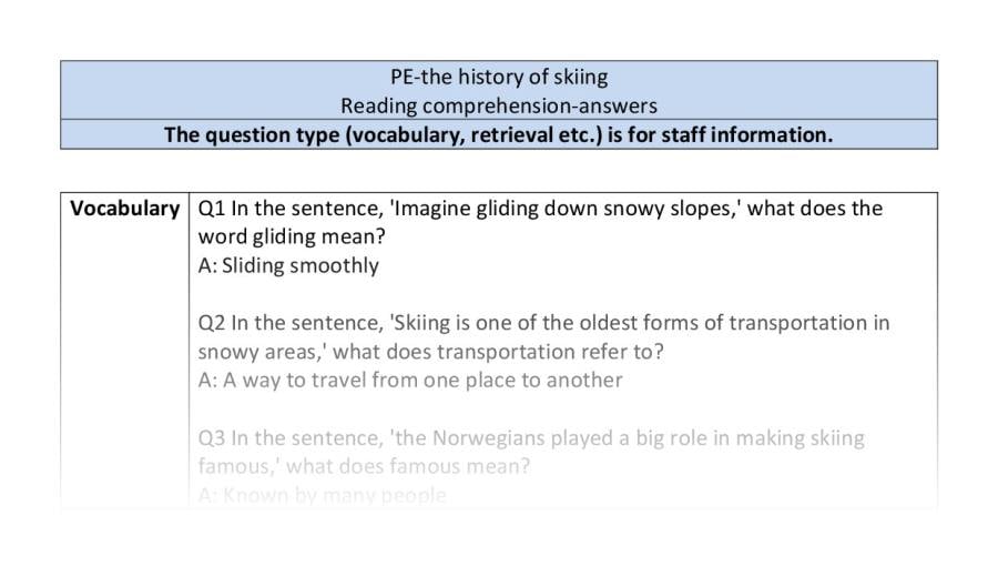 Reading comprehension-VRSIPE-the history of skiing - answers