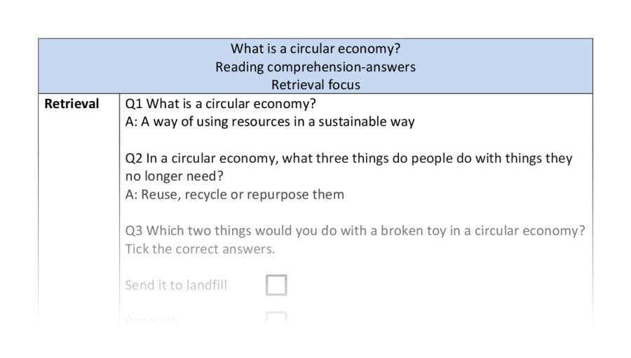 Reading comprehension - retrieval - What is a circular economy