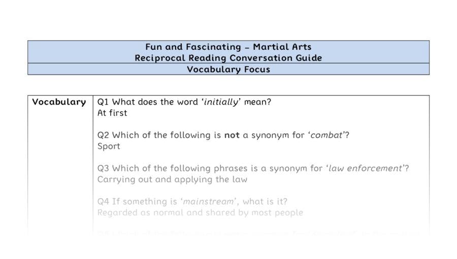 Reciprocal Reading Conversation - Martial Arts - Highlight Series 2 - Vocabulary Focus