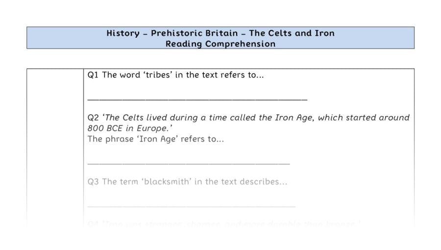 Reading Comprehension-The Celts and Iron-vocabulary focus