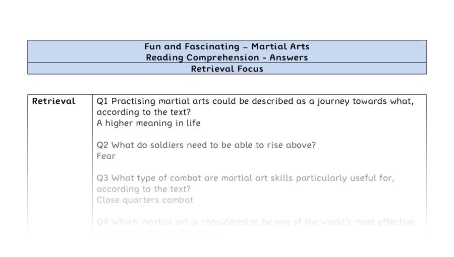 Reading Comprehension - Martial Arts - Year 7 - Retrieval Focus