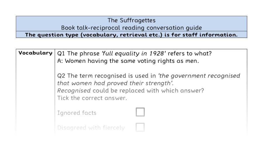 Reciprocal reading - VRSIPE - The Suffragettes