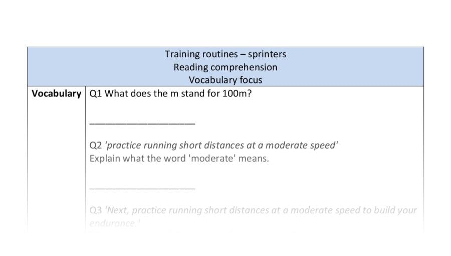 Reading comprehension - vocabulary - Training routines - sprinters