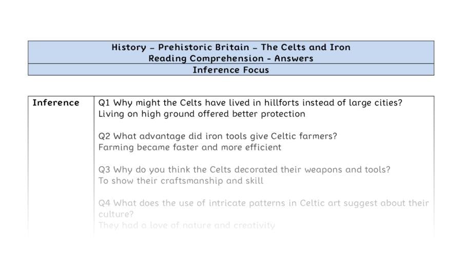 Reading Comprehension-The Celts and Iron-Inference Focus-answers