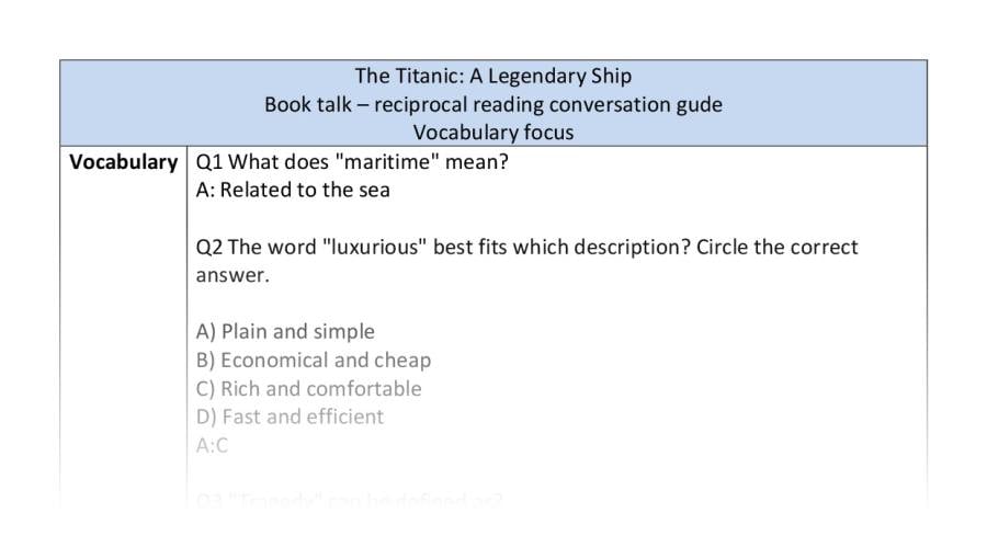 Reciprocal reading-Titanic- vocabulary