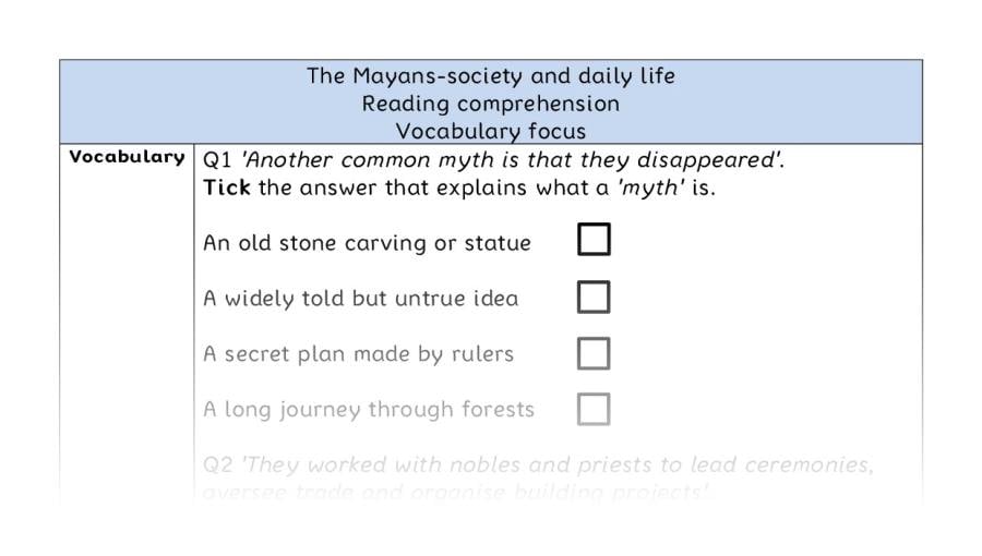 Reading comprehension - vocabulary - The Mayans-society and daily life