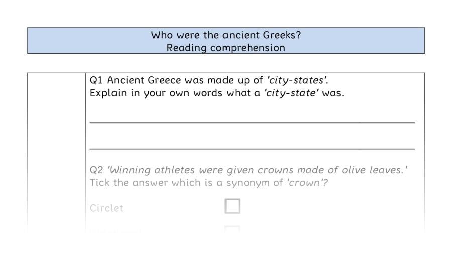 Reading comprehension - VRSIPE - Who were the ancient Greeks