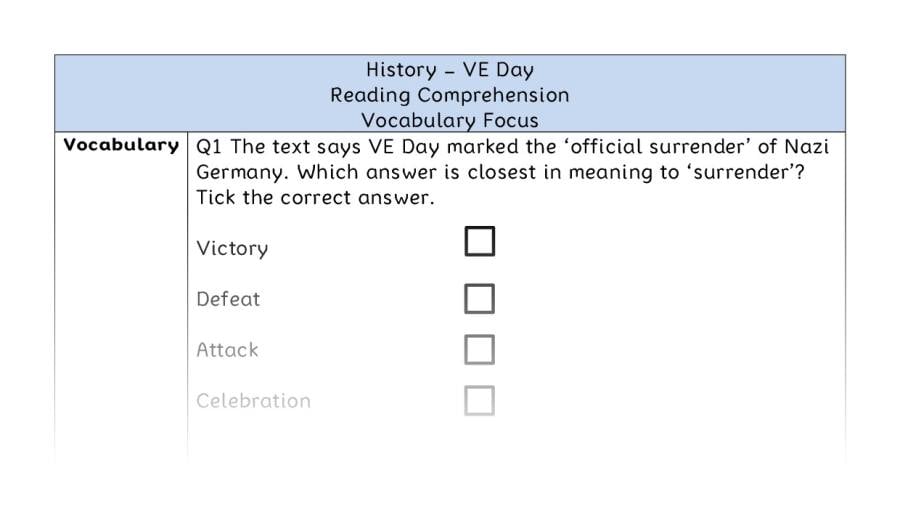 VE Day - Reading Comprehension - Vocabulary Focus