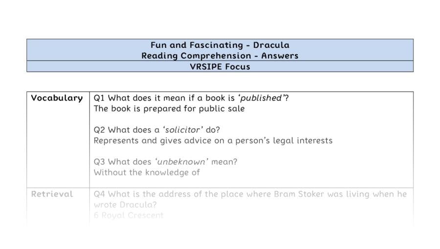 Reading Comprehension - Dracula - UKS2 - VRSIPE Focus