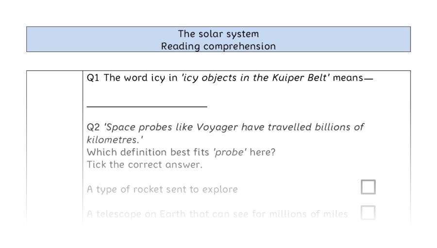 Reading comprehension - VRSIPE - The solar system