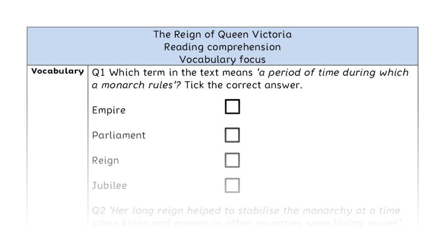 Reading comprehension - vocabulary - The Reign of Queen Victoria