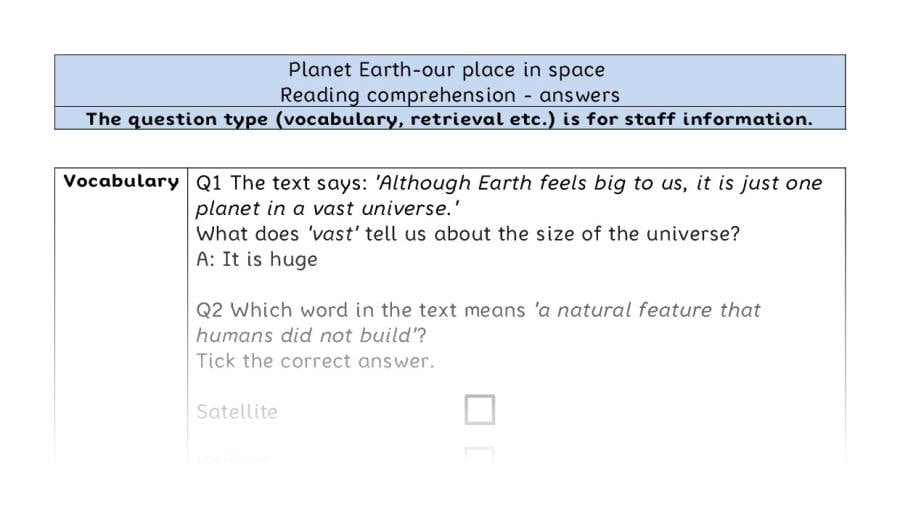 Reading comprehension VRSIPE - Planet Earth-our place in space - answers