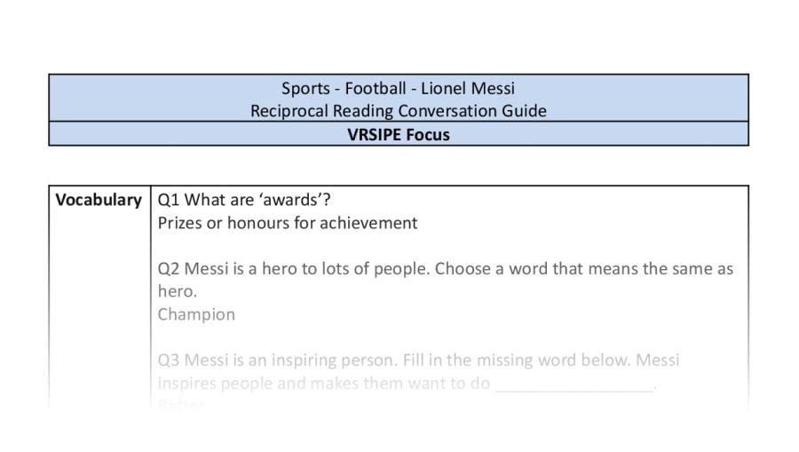 Reciprocal Reading Conversation - Lionel Messi - VRSIPE Focus