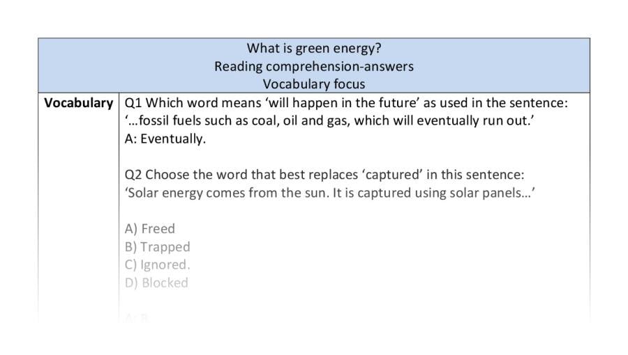 Reading comprehension - vocabulary - What is green energy