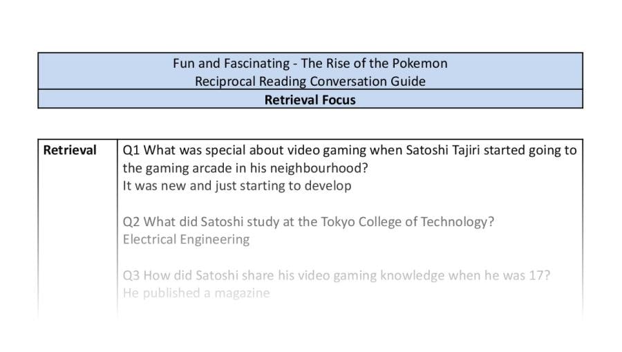 Reciprocal Reading Conversation - The Rise of the Pokemon - UKS2 - Retrieval Focus
