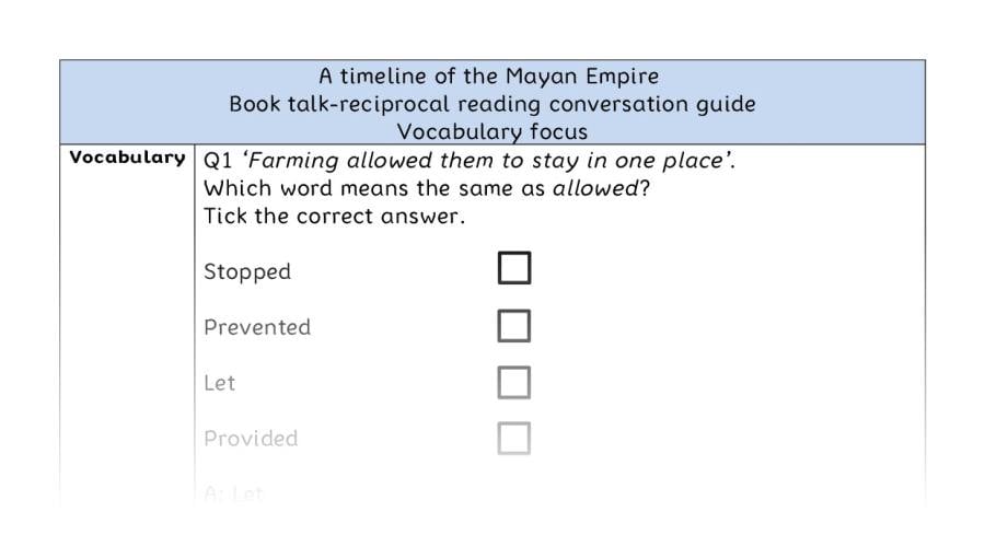 Reciprocal reading - vocabulary - A timeline of the Mayan Empire