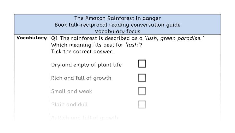 Reciprocal reading - vocabulary - The Amazon Rainforest in danger