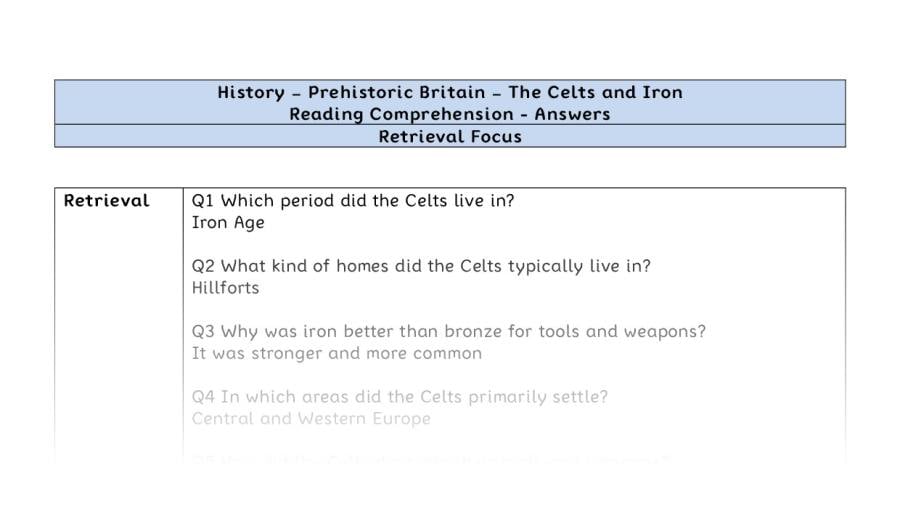 Reading Comprehension-The Celts and Iron-retrieval focus-answers