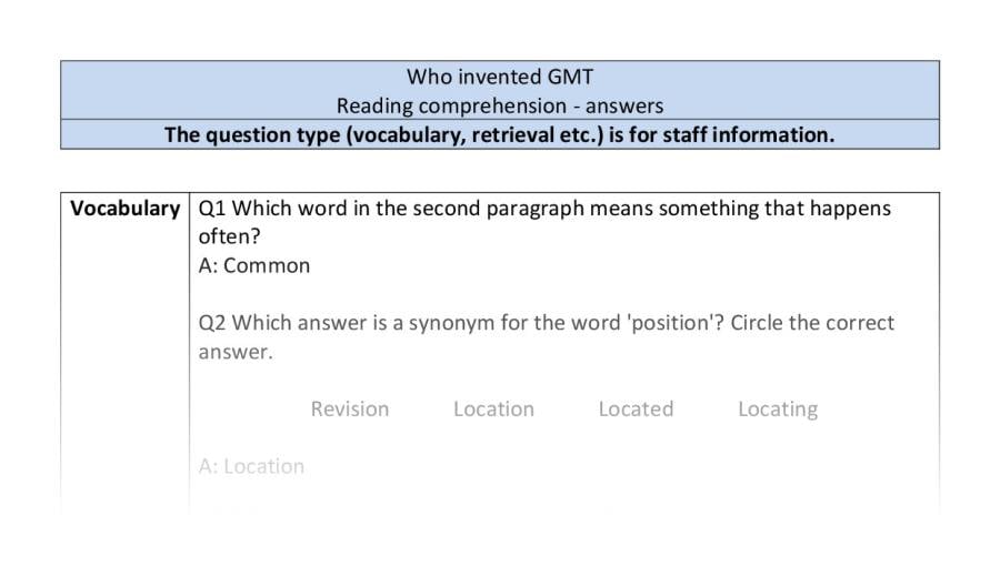 Reading comprehension - VRSIPE - Who invented GMT