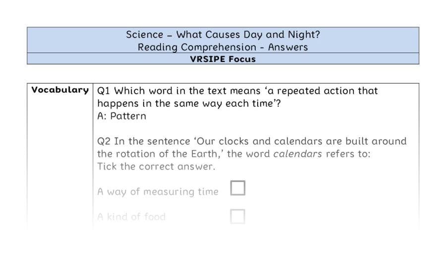 What Causes Day and Night - Reading Comprehension Answers - VRSIPE Focus