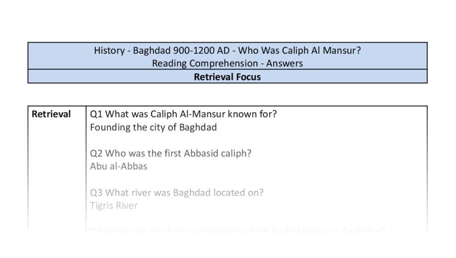 Reading Comprehension-Who Was Caliph Al Mansur-Retrieval Focus-answers