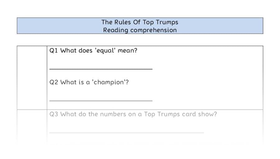 Reading comprehension - VRSIPE - The Rules Of Top Trumps