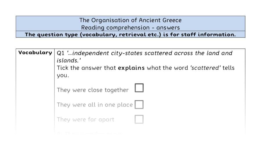 Reading comp - VRSIPE - The Organisation of Ancient Greece - answers