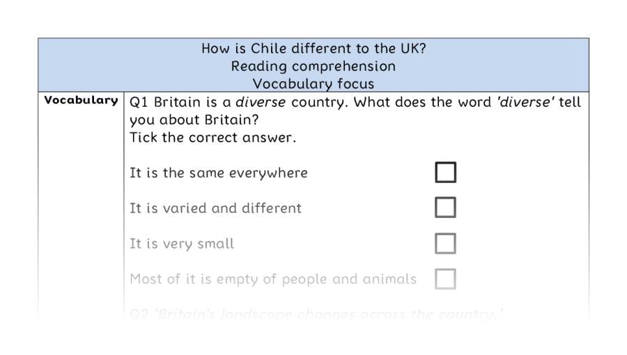 Reading comprehension - vocabulary - How is Chile different to the UK