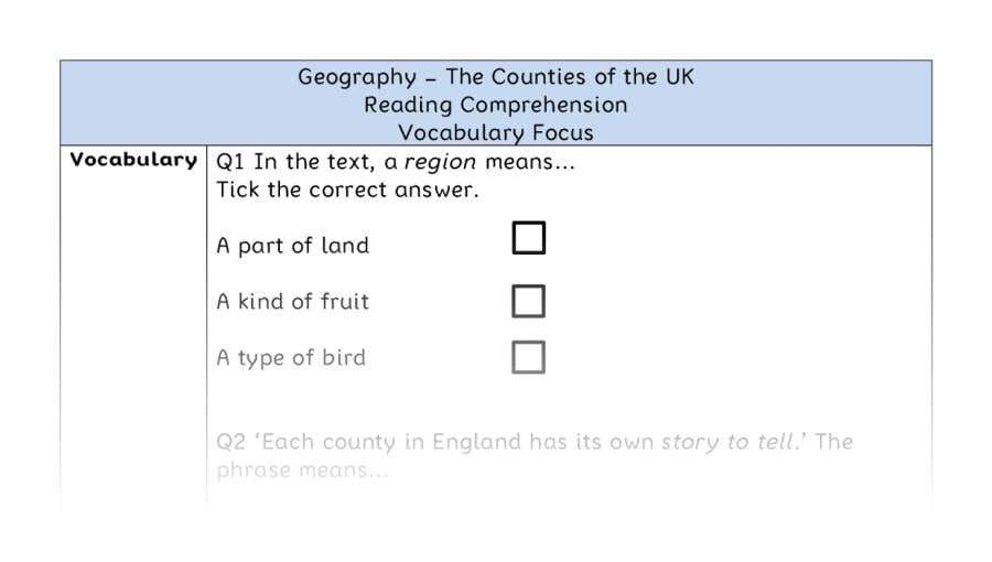 The Counties of the UK - Reading Comprehension - Vocabulary Focus