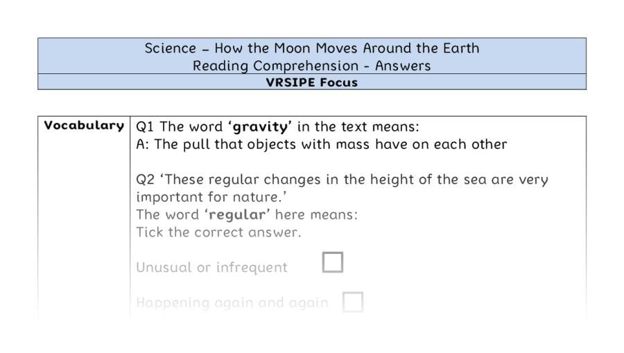 How the Moon Moves Around the Earth - Reading Comprehension Answers - VRSIPE Focus