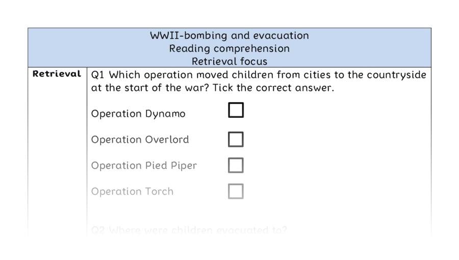 Reading comprehension - retrieval - WWII-bombing and evacuation