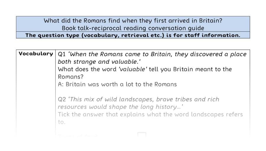 Reciprocal reading - VRSIPE - Roman arrival in Britain