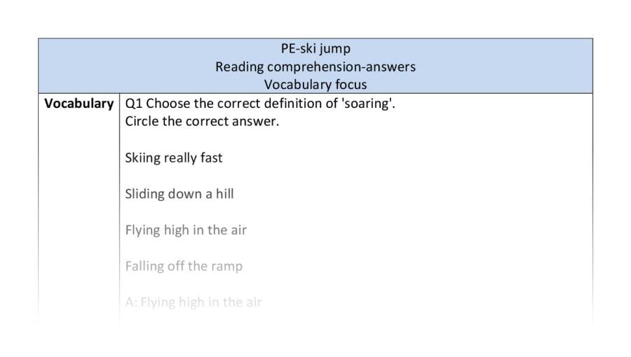 Reading comp-vocabulary-ski jump - answers
