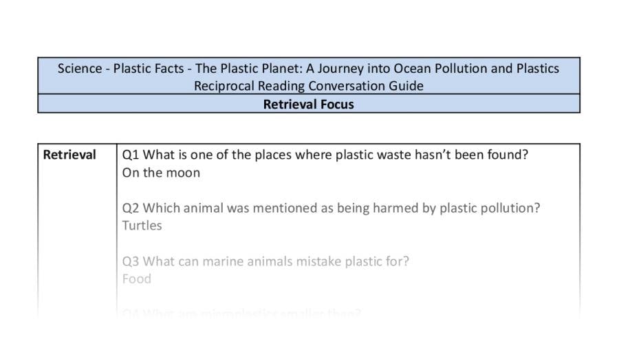 Reciprocal Reading Conversation - The Plastic Planet - Retrieval Focus