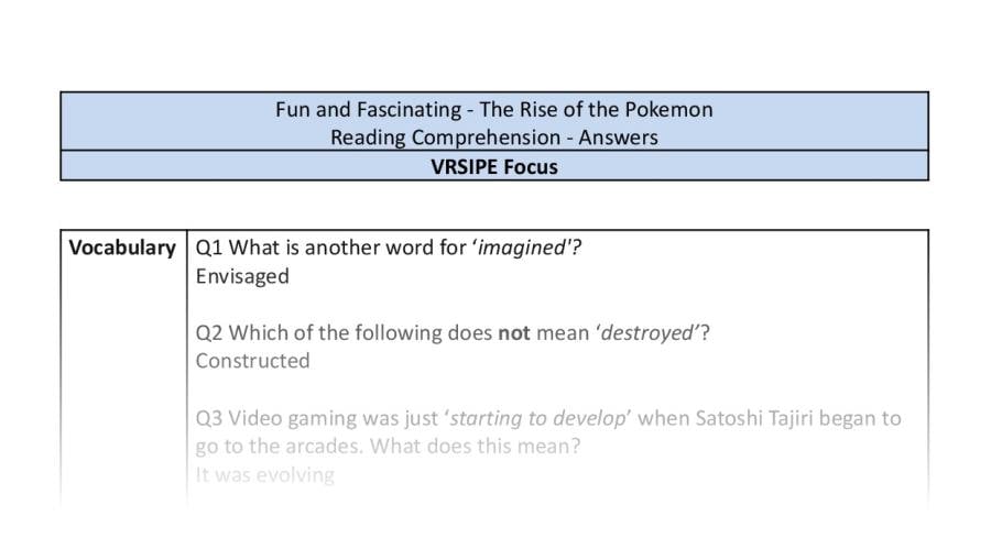 Reading Comprehension - The Rise of the Pokemon - Highlight Series 2 - VRSIPE Focus