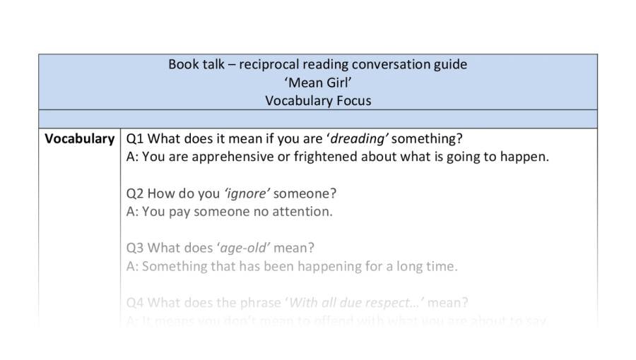 Reciprocal reading - Mean Girl - vocabulary