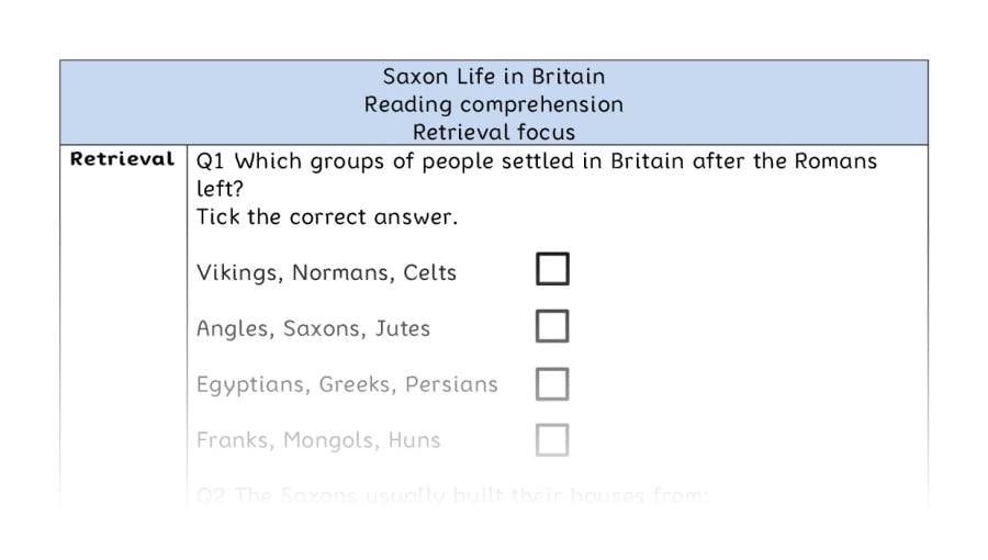 Reading comprehension - retrieval - Saxon Life in Britain