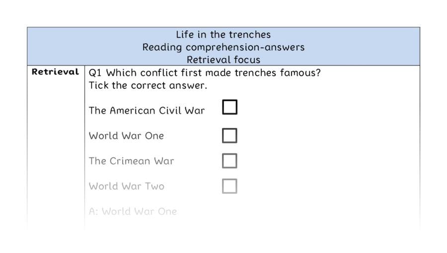 Reading comprehension - retrieval - Life in the trenches - answers