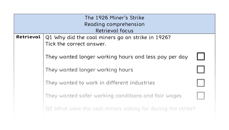 Reading comprehension - retrieval - The 1926 Miners Strike